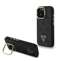 Guess GUESS IPHONE 15 Pro Max - Coque Magsafe Logo Triangulaire et Strass, Support pour Appareil Photo - Noir