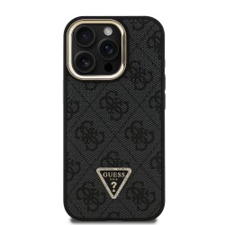 Guess GUESS IPHONE 15 Pro Max - Coque Magsafe Logo Triangulaire et Strass, Support pour Appareil Photo - Noir