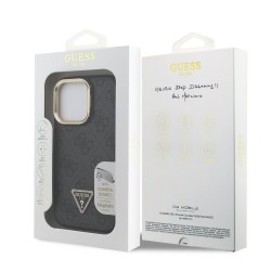 Guess GUESS IPHONE 15 Pro Max - Coque Magsafe Logo Triangulaire et Strass, Support pour Appareil Photo - Noir