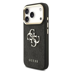 Apple Guess IPhone 17 Pro - Coque Magsafe avec Logo en Métal et Cadre Doré - Noire