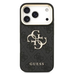 Apple Guess IPhone 17 Pro - Coque Magsafe avec Logo en Métal et Cadre Doré - Noire