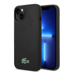 Apple iPhone 13 / 14 / 15 - Coque MagSafe en Silicone Liquide Microfibre avec Logo Crocodile Lacoste - Noir