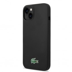 Apple iPhone 13 / 14 / 15 - Coque MagSafe en Silicone Liquide Microfibre avec Logo Crocodile Lacoste - Noir