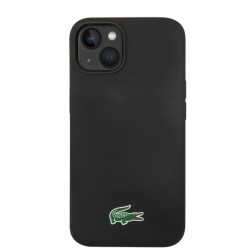 Apple iPhone 13 / 14 / 15 - Coque MagSafe en Silicone Liquide Microfibre avec Logo Crocodile Lacoste - Noir
