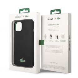Apple iPhone 13 / 14 / 15 - Coque MagSafe en Silicone Liquide Microfibre avec Logo Crocodile Lacoste - Noir
