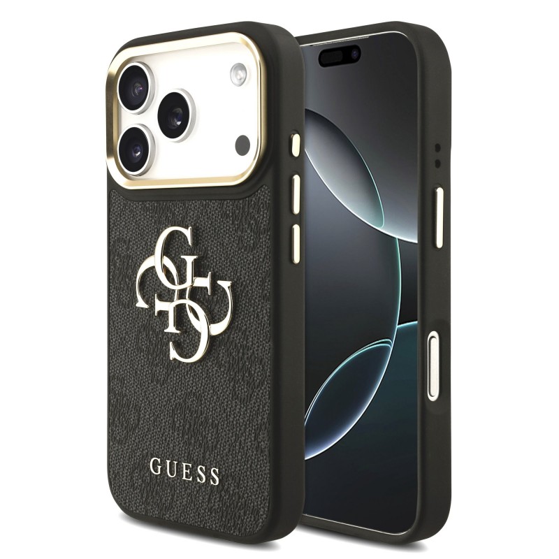 Apple Guess IPhone 17 Pro Max - Coque Magsafe avec Logo en Métal et Cadre Doré - Noire Apple Guess IPhone 17 Pro Max - Coque Magsafe avec Logo en Métal et Cadre Doré - Noire