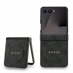 Guess Samsung Galaxy Z Flip 7 - Coque Magnétique Guess en Cuir PU 4G avec Anneau Coloré - Noir