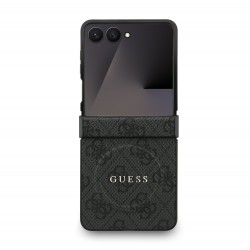 Guess Samsung Galaxy Z Flip 7 - Coque Magnétique Guess en Cuir PU 4G avec Anneau Coloré - Noir