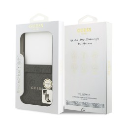 Guess Samsung Galaxy Z Flip 7 - Coque Magnétique Guess en Cuir PU 4G avec Anneau Coloré - Noir