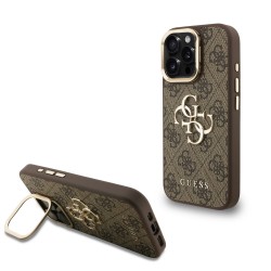 Guess Guess IPhone 16 Pro Max - Coque Guess PU 4G avec Logo en Métal et Cadre Photo - Marron