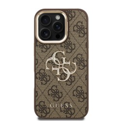 Guess Guess IPhone 16 Pro Max - Coque Guess PU 4G avec Logo en Métal et Cadre Photo - Marron