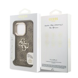 Guess Guess IPhone 16 Pro Max - Coque Guess PU 4G avec Logo en Métal et Cadre Photo - Marron