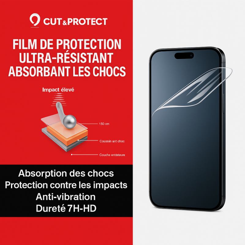 CUT & PROTECT Pack De 20 Film Cut & Protect ultra-résistants "Marteau" absorbants les chocs 0.45mm d'epaisseur ( smartphones ...
