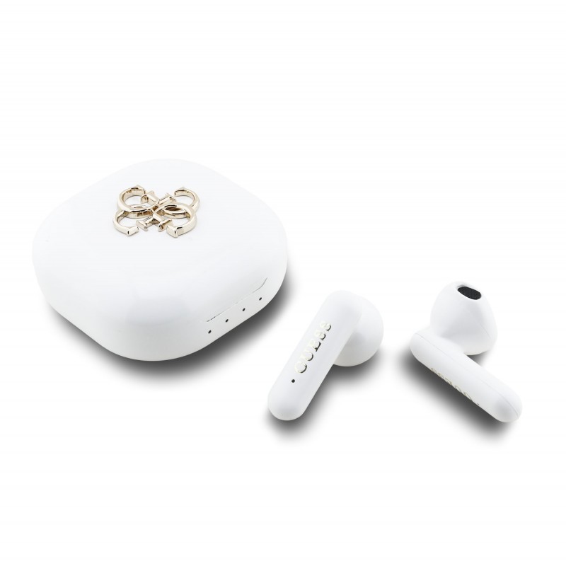 Guess Écouteurs Bluetooth Guess 4G avec Logo en Métal TWS Blanc