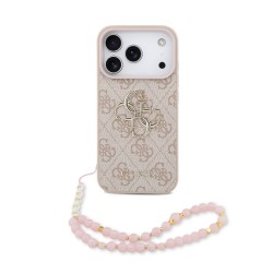 Guess IPhone 17 - Coque Guess Avec Logo En Métal Avec Strap Perlé Amovible - Rose