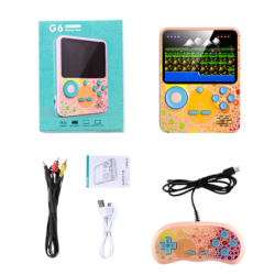 Mini Console de Jeu Vidéo Portable avec Powerbank 6000mAh G6 Écran 3,5" 128 Go - Rose Bleu