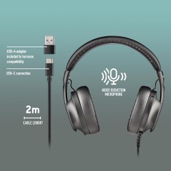NGS NGS VOX 805 Casque avec Cable Stéréo USB-C avec Contrôle du Volume ET Adaptateur USB-A Noir