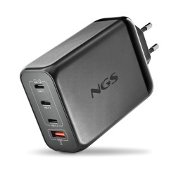 NGS NGS BUD 240W Chargeur GaN Mural Ultra-Rapide avec 4 ports : 3 USB-C + 1 USB-A - Noir