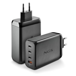 NGS NGS BUD 240W Chargeur GaN Mural Ultra-Rapide avec 4 ports : 3 USB-C + 1 USB-A - Noir