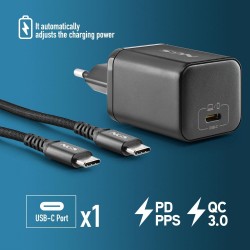 NGS NGS BUD 65W-C - Chargeur Mural GaN Ultra-Rapide GAN avec Cable USB-C 1.5m Noir (pour Smartphone / Ordinateur / Tablette ...)