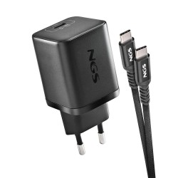 NGS NGS BUD 65W-C - Chargeur Mural GaN Ultra-Rapide GAN avec Cable USB-C 1.5m Noir (pour Smartphone / Ordinateur / Tablette ...)
