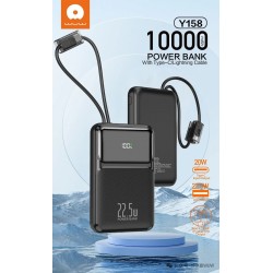 Wuw PowerBank Y158 - 10000 mAh PD 22.5W - Câbles USB-C / Lightning - Noir
