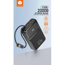 Wuw PowerBank Y159 - 20000 mAh PD 22.5W - Câbles USB-C / Lightning - Noir