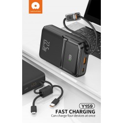 Wuw PowerBank Y159 - 20000 mAh PD 22.5W - Câbles USB-C / Lightning - Noir