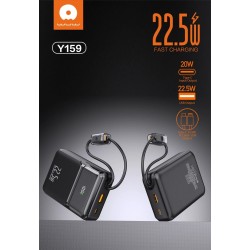 Wuw PowerBank Y159 - 20000 mAh PD 22.5W - Câbles USB-C / Lightning - Noir