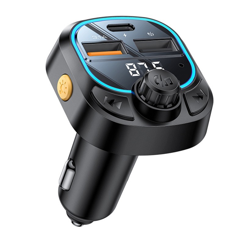 Yesido Y70 : Émetteur Bluetooth / Chargeur de voiture 2x USB-A / 1x USB-C - Noir