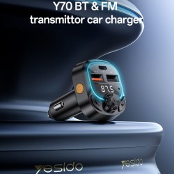 Yesido Y70 : Émetteur Bluetooth / Chargeur de voiture 2x USB-A / 1x USB-C - Noir