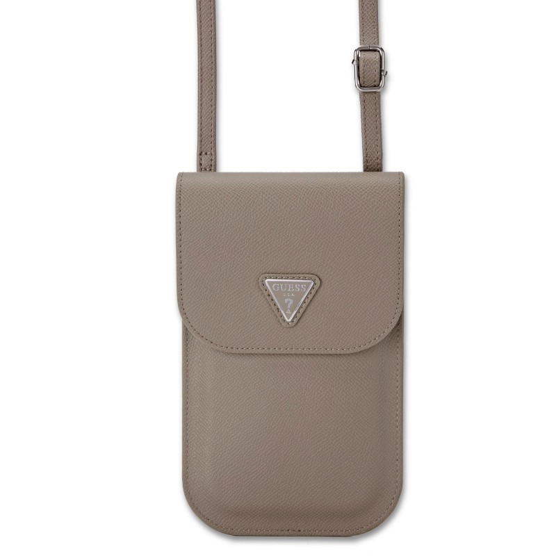 Guess Sacoche pour téléphone Guess en polyuréthane grainé - marron avec logo triangulaire - prix special fêtes