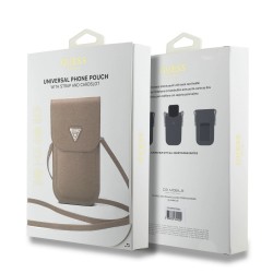 Guess Sacoche pour téléphone Guess en polyuréthane grainé - marron avec logo triangulaire - prix special fêtes