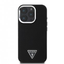 Guess Guess IPhone 16 Pro Max - Coque en polyuréthane grainé avec logo triangulaire et MagSafe - Noir