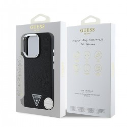 Guess Guess IPhone 16 Pro Max - Coque en polyuréthane grainé avec logo triangulaire et MagSafe - Noir