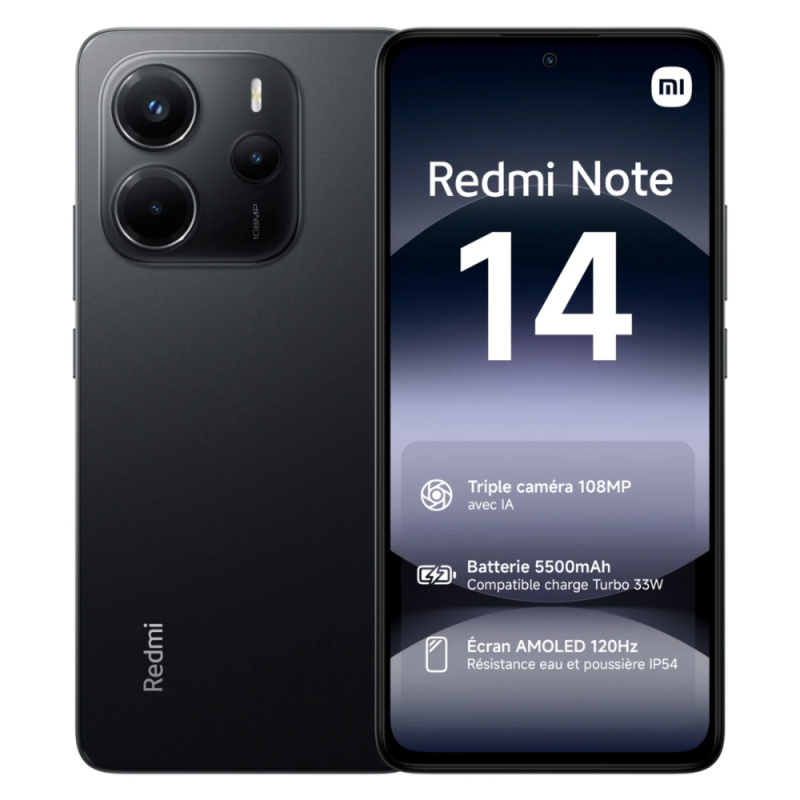 Xiaomi Xiaomi Redmi Note 14 4G 256 Go Noir Minuit Sans NFC - Neuf