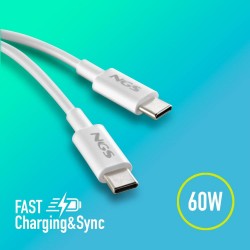 NGS NGS ZYRO 60W-1 - Câble de Charge Rapide USB-C vers USB-C de 1 m - Blanc