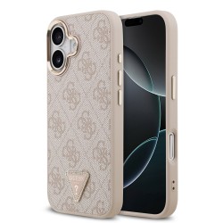 Apple Guess IPhone 17 - Coque Magsafe Cuir PU avec Logo Triangulaire Strass et Cadre Doré - Rose