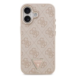 Apple Guess IPhone 17 - Coque Magsafe Cuir PU avec Logo Triangulaire Strass et Cadre Doré - Rose
