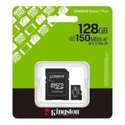 Kingston Carte mémoire Kingston MicroSDXC Canvas Select Plus Gen3 128 Go 150 Mo/s A1 + Adaptateur