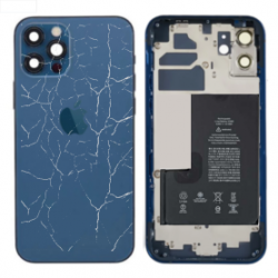 Châssis Complet iPhone 12 Pro Max Bleu - Sans Connecteur de Charge + Batterie (Original Demonté) - Cassé