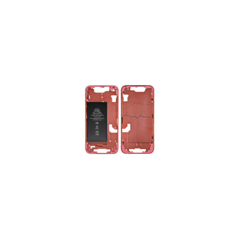 Châssis iPhone 14 Rouge - sans Connecteur de Charge avec Batterie sans Vitre Arrière (Origine Demonté) - Cassé
