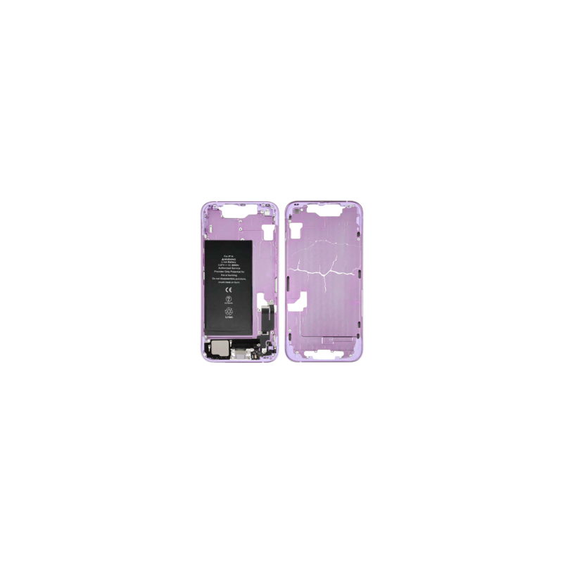 Châssis iPhone 14 Violet - Connecteur de Charge sans Vitre Arrière avec Batterie(Origine Demonté) - Cassé
