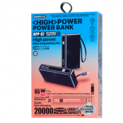 Power bank 20000mAh REMAX Wingle Series RPP-87 65W+22.5W Charge rapide câblée de type C et poignée portative- Gris