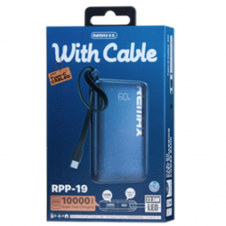Power bank 10000mAh REMAX RPP-19 20W+22.5W Chargement rapide câblé de TYPE-C avec un indicateur numérique LED - Bleu