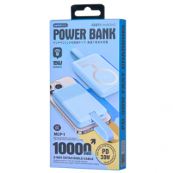 Power Bank Magnétique 10000 mAh REMAX MCP-1 – Charge Rapide PD 30W – 3 Ports + Câble Détachable – Bleu