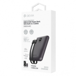Power Bank 22,5W avec 2 Câbles Intégrés - Série Extreme Speed MINI - (10000mAh) - Gris