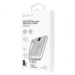 Power Bank 22,5W avec 2 Câbles Intégrés - Série Extreme Speed MINI - (10000mAh) - Argent