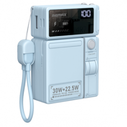 Power bank + Cordon de câble de charge + Prise de charge + Chargement sans fil Remax 10000mAh 30W CP-18 - Bleu