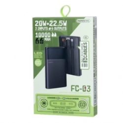 Power Bank à Charge Rapide 20W+22.5W avec Câbles et Lampe LED 10000mAh FC-03 REMAX - Noir